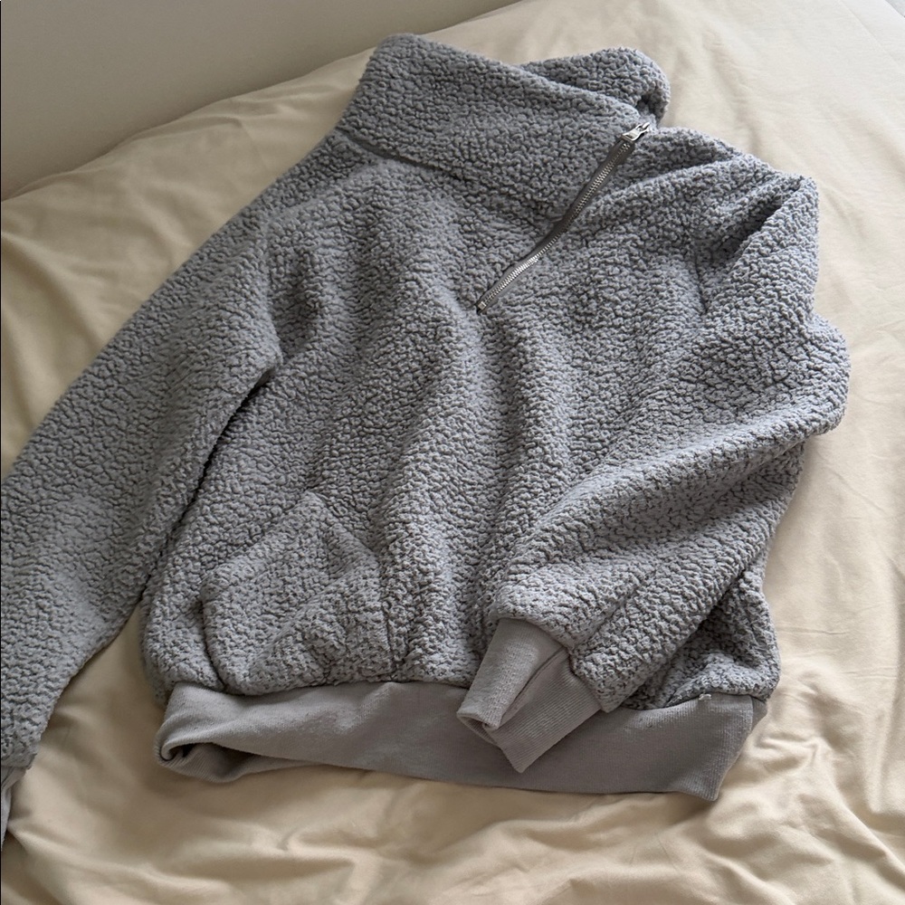 Cozy Gray Sherpa Pullover